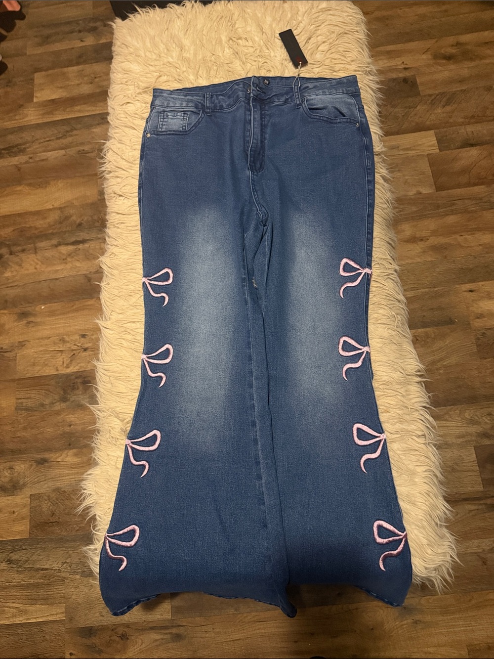 Blue Women’s Jeans with Pink Bow Accents